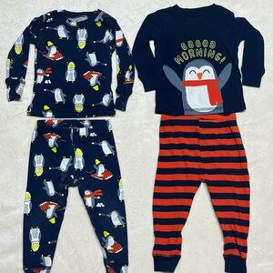 2-Carter's Penguin Pajama Set - Navy and Orange